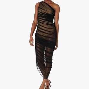 Norma Kamali Sheer Black One-Shoulder Dress